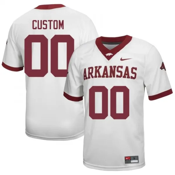 #00 Custom Arkansas Razorbacks White Jersey | Authentic Embroidery Men Player Football Gear 88831525