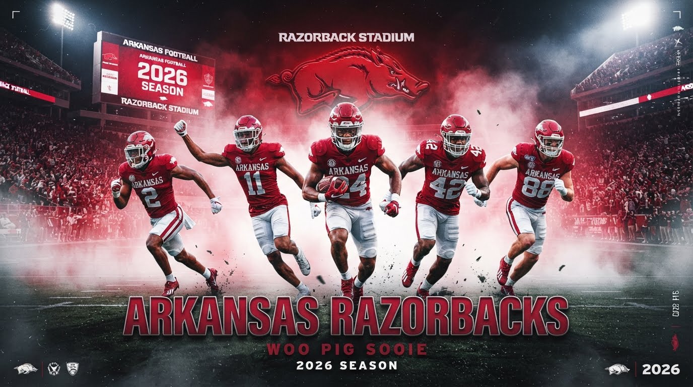 Buy Razorbacks jersey online featuring 2026 Arkansas Razorbacks football top 5 NIL players in official cardinal red team uniforms at Razorback Stadium.
